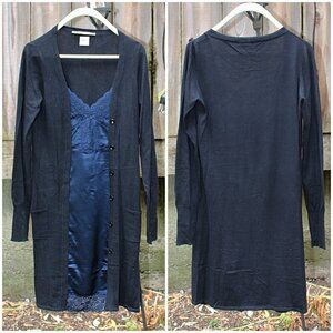 Nolita - "2 in 1" Cotton Cashmere Sweater Dress, Black + Blue Lace Inset, Large